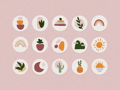Boho Highlight Pack for Instagram #1 adobe photoshop boho cover digital illustration hand drawn handmade highlights illustration instagram plants sun