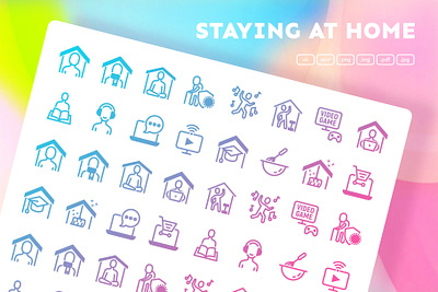 Staying At Home | 32 Icons Set coronavirus covid 19 icon icon design icon set icons icons design icons pack icons set iconset infection line logo precaution set sign solidarity spread stay at home virus