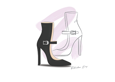Ankle boot with strap boots buckle chic design elegant evening fashion footwear footwear design heels illustration silouette sketch strap
