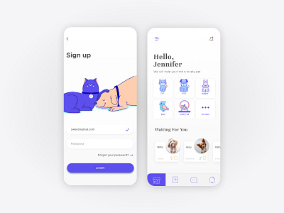 Animal Adoption Application UX UI adobexd app app design application design figma graphic design illustrator mobile app ui ui design uidesign uiux ux ux design uxdesign uxui vector vector illustration