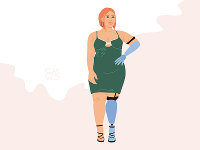 Illustration of a disabled woman. #fancy #Incktober2020 cartoon character design disabled fancy flat human illustration incktober2020 people prosthesis vector vector character woman woman character