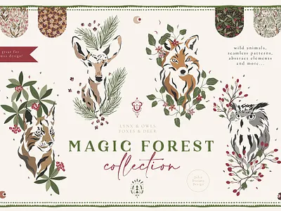 Magic Forest Collection art background clipart cliparts cllection decoration decorative design element floral floral elements flowers forest graphic design illustration illustrations magic magical vector watercolor