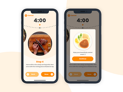 Steak Timer App app colorful design cooking design flat minimal steak timer timer app ui ux