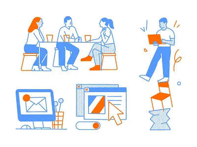 OFFICE browser character computer email line illustration office product illustration remote science slack spot illustration talking team work work work life