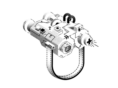 Inktober #15 - Outpost binoculars black and white futuristic glasses grain illustration ink inktober inktober2020 inktober52 lens outpost procreate procreate art scout texture thierry fousse wires