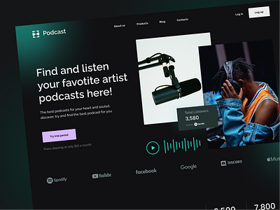 Podcast Website design graphic design landing neon podcast typography ui website