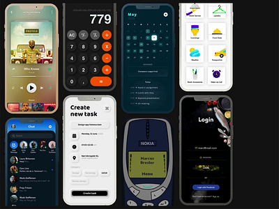 App Compilation animation app app cellection app design calculator app calendar app compilation dark ui design hotel app illustration light ui message app minimal mobile app music app nokia3310 task management app ui ux