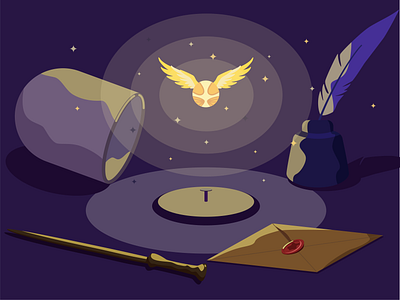 Magic snitch composition design harry potter illustration magic magic wand snitch vector