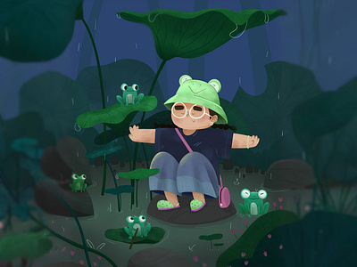 Lotus girl 2d character 2d illustration adventure illustration animal character character design character idea character illustration chilling character design digital art forest illustration frog illustration girl character green ilustratiom happy character illustration jungle illustration lotus illlustration lotus plants rain forest