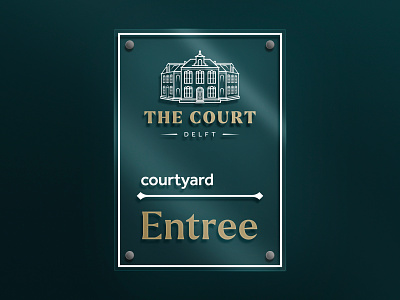 The Court Signage branding delft elegant glass sign graphic design impression mockup regal serif signage the court wayfinding