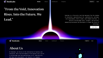 Hero Section for a tech hub (Dusk Labs) dark design hero section landing light rays lighting page simple ui web web design