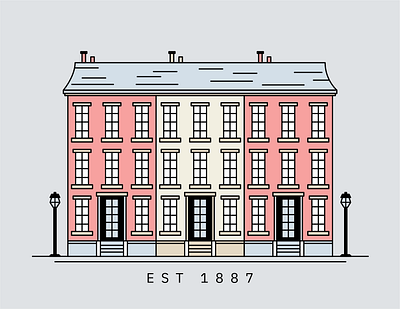 Brick row 1887 Illustration bontorno brand branding brick brick row custom cute design flat illustration illustrator lineart logo row house ui vector