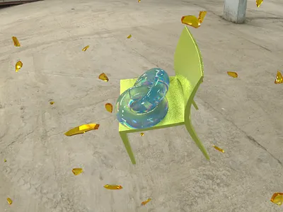 Duo crystal rings and a chair 3d art design illustration