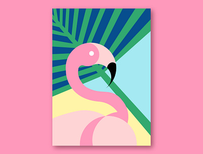 Tropical birds series: Pink Flamingo abstract bird flamingo flat geometric illustration pink simple tropical