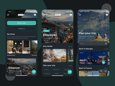 Episode Hotel app dark theme booking design discover hotel app mobile modern trip ui