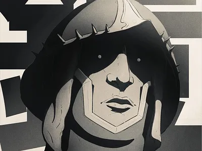 iPadtober 2020 / 14 / Armor armor artificial dark dither halftone illustration inktober inktober2020 ipad ipadtober japanese kanji manga mwstandsfor photoshop procreate sketch soldier