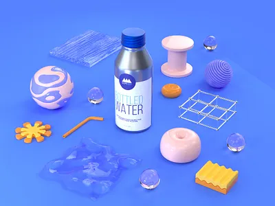 Water bottle 3d illustration 3d rendering bubbles c4d cinema 4d illustration items objects plastic school of motion things water