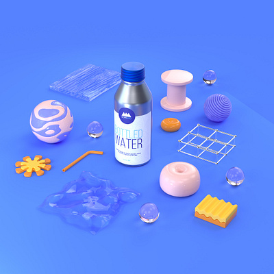 Water bottle 3d illustration 3d rendering bubbles c4d cinema 4d illustration items objects plastic school of motion things water