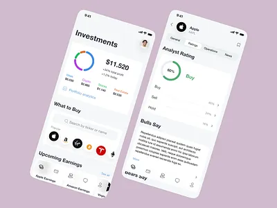 Trading app: portfolio and stocks screens app app design app for trading crypto trading design investment investment app investments mobile mobile app mobile trading online trading stocks stocks app trade trading app