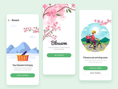 Blossom | Flower shop - Mobile app basket cart delivery ecommerce ecommerce app flower green ios ios app design mobile app mobile app design mobile design onboarding onboarding screen track order ui ux