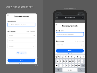Gif Banana Quiz Creation Step 1 app design system gif interface minimal mobile quiz quiz app quiz creation quizzes responsive system ui ux