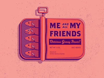 Me and All My Friends - Screenprint Graphic Illustration design fish halftone illustration orange pattern pattern design pink purple sardines screenprint texture tin type typeface typography vector