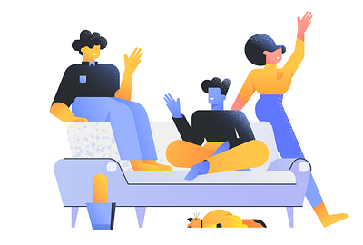 Greetings from a team cactus cat character chill colleague couch design gradient greet greetings group hello illustration noise people team teamwork texture together work