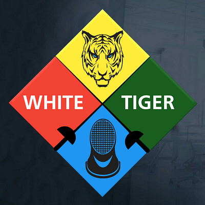 White tiger fencing club design flat illustration logo minimal vector