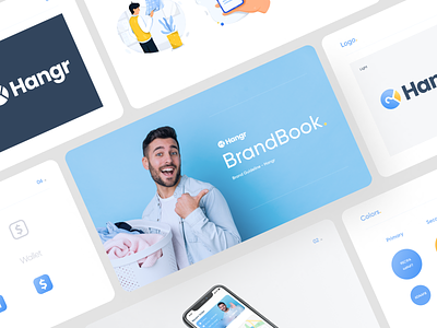 Hangr - Brand Identity for Cleaning Service app brand brandbook branding clean app cleaning colors dry identity logo logotype mobile service typography ui kit