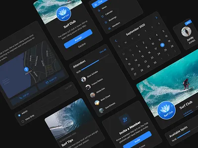 The Club's Components - Dark Mode animation branding components customizable dark mode design system glucode ui ux web