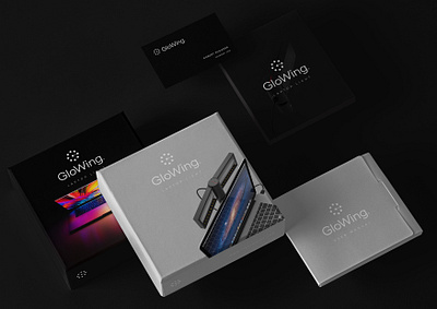 GloWing brand branding design g glow glowing icon laptop light logo mark packaging stationary wing