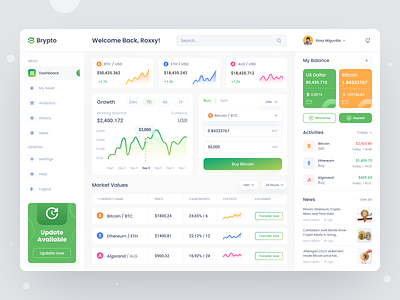 Brypto - Dashboard Exploration btc chart clean crypto dashboard data data visualization design eth green ui uidesign