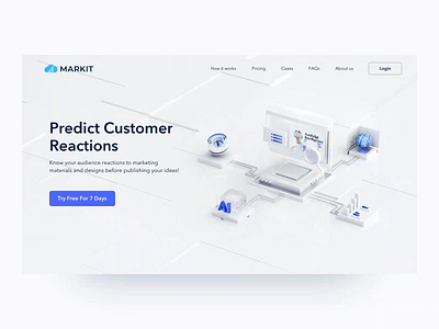 Markit Website Banner 3d banner blue c4d clean design glass illustration interface landing page ui uiux ux web website website design