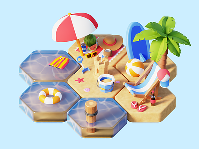 It's Summer Time! - 3D Illustration 3d 3d illustration beach blender cycles eevee environment holiday hot illustration render scenery sea shore summer sunny swim traveling vacation weather
