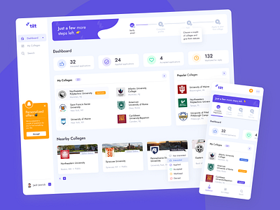 Tilt Education Platform - Dashboard application b2c crm dashboard education finance knowledge map mobile money saas student ui university user experience user inteface user profile ux ui web wizard