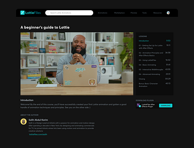 Course / Lessons course courses dark darkmode interface lessons lottie lottiefiles ui website