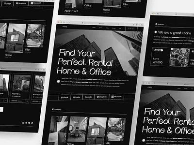 Web - Home & office rental website clean design dark design graphic design home house landing landing page modern office rent trend ui uiux ux web webdesign webflow website