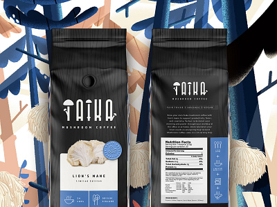 Taika #3 branding coffee coffee packaging design food packaging food packaging design illustration mushroom coffee organic organic coffee packaging