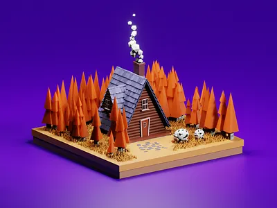 Autumn Cabin [Low Poly] autumn cabin b3d blender3d blender3dart day time illustration isometric low poly cabin nepal stylustechnology