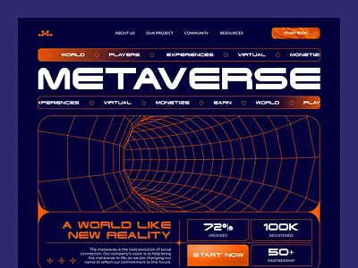 Metaverse - Web Design 3d blockchain clean developer future header logo meta meta world metaverse nft product technology typeface user intefrace virtual reality vr web3 website world