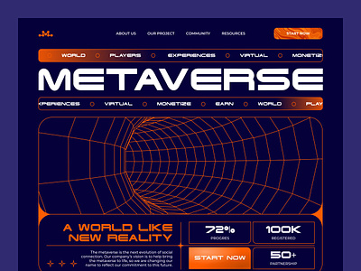 Metaverse - Web Design 3d blockchain clean developer future header logo meta meta world metaverse nft product technology typeface user intefrace virtual reality vr web3 website world
