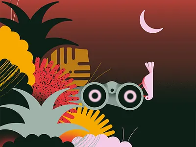 15. Outpost 1.3 binoculars bird birdwatching bush exploration exploratory flat illustration inktober inktober2020 jungle leaves nature observe outpost palm vectober vectober2020