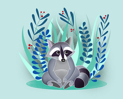 Racoon in a forest animal cartoon character comic cute illustration racoon