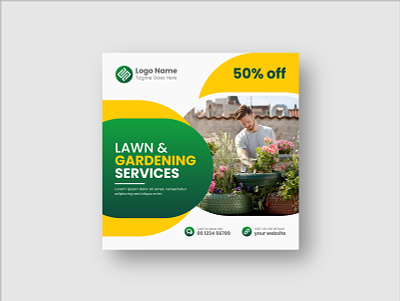 Lawn and gardening service social media post and web banner template