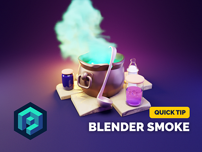 Smoking Cauldron Tutorial 3d blender cauldron diorama halloween hero image illustration render smoke smoke simulation