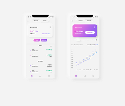 Neomorphism Ethereum Wallet app application balance bank app card cards ethereum gradient mobile app mobile app design money money app neomorfism neomorphism transaction ui ui ux ui ux design