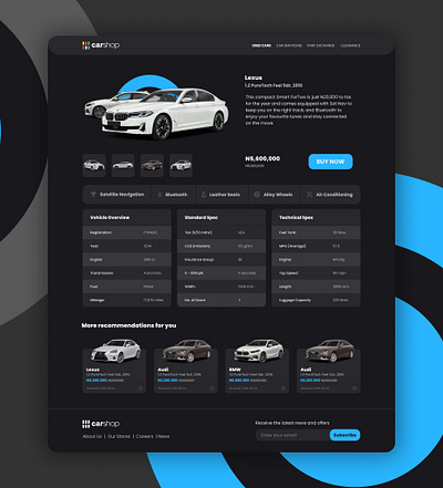 Car Shop Concept Minimal UI Design - Product Page (Dark Version) design minimal ui ux web