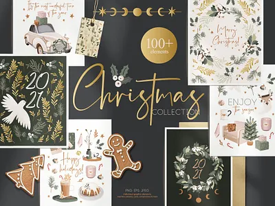 Bright Christmas collection blog blog design branding bright card christmas christmas card christmas flyer christmas party christmas tree design gold gold foil golden greeting card illustration textile wedding wedding design wreaths