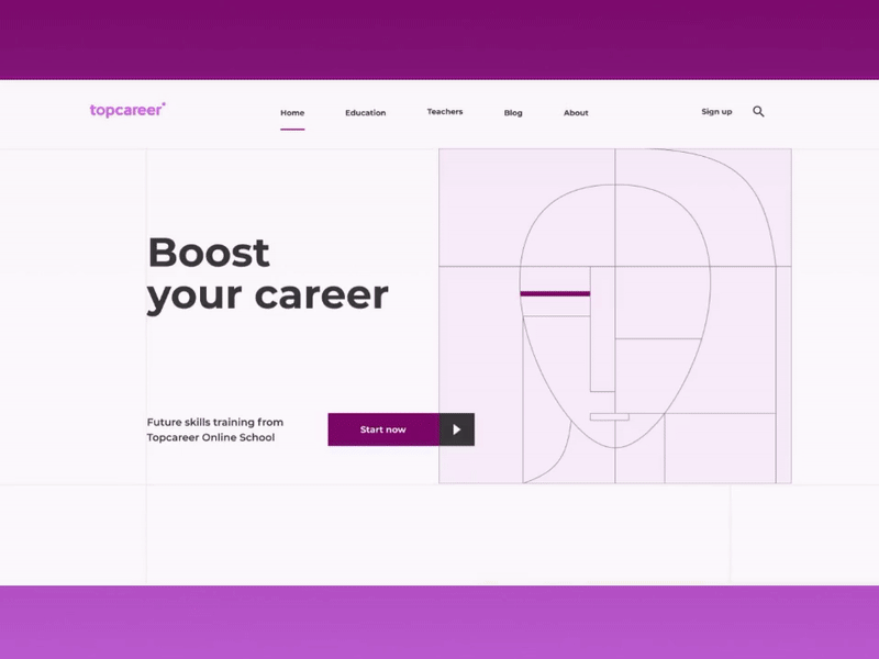 Online career management school animation career coach clean ui homepage design hover effect illustraion interaction design landing page light main page managment minimalist online course online school simple website