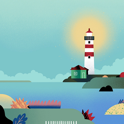 inktober 2020 // day 15 ✦ outpost cottage cute illustration inktober inktober2020 landscape lighthouse magical ocean outpost procreate sea texture